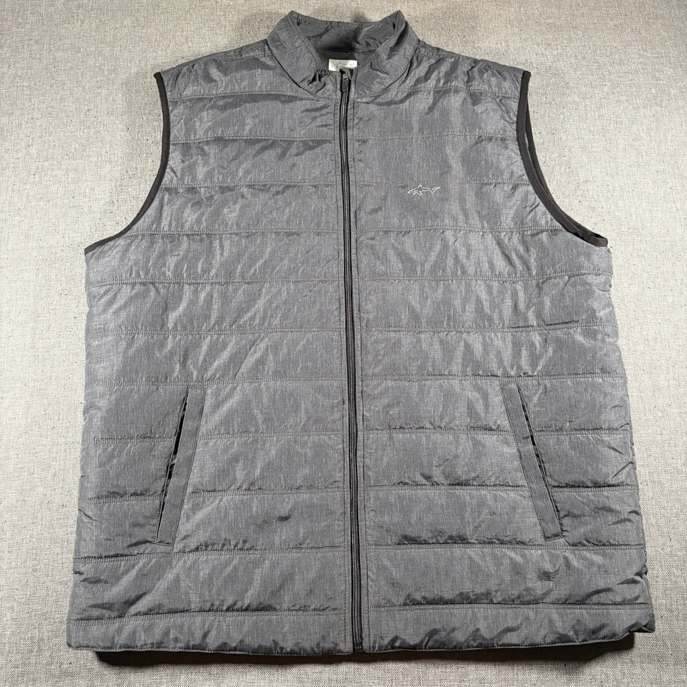 Greg Norman Quilted Vest Mens XXL Grey Full Zip Mock Neck Sleeveless Jacket